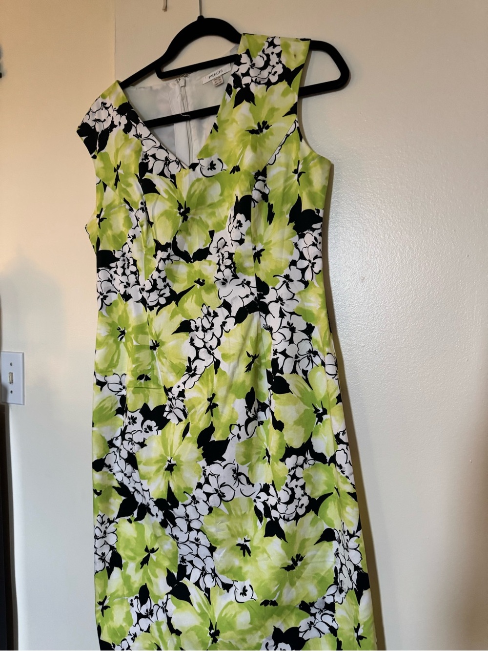 Talbots Lime Green Black White Floral Sheath Dress